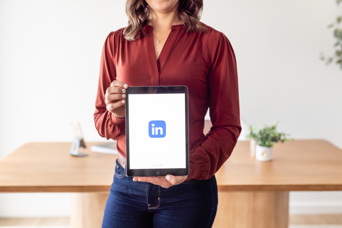 LinkedIn logo on tablet